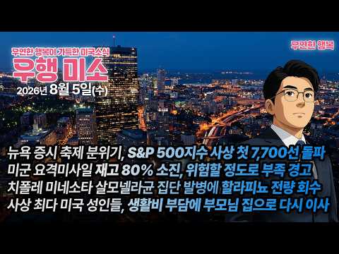 [2026.08.05] S&P 500지수 최고점 돌파, 미군 요격미사일 재고 80% 소진, 미네소타 살모넬라균 집단 발병, 미국 성인 자녀 생활비 부담에 부모님 집으로 다시 이사